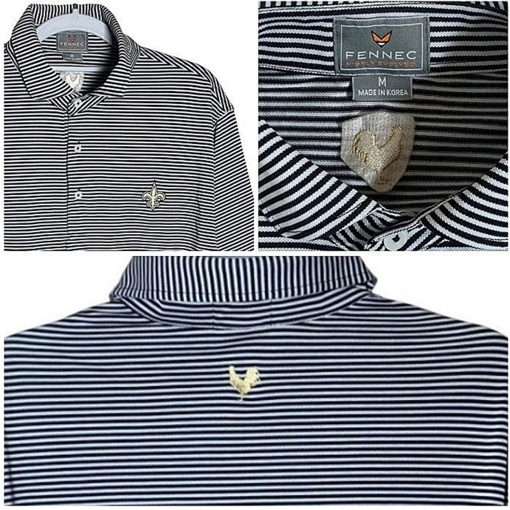 Fennec Golf Polo Shirt Mens Medium Navy White Striped New Oeleans Saints‎